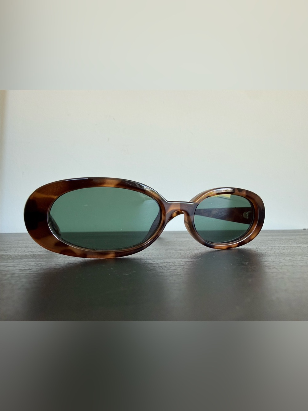 Le Specs Tortoiseshell Oval Sunglasses with Green Lenses